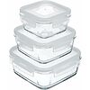 Set 3 contenitori per alimenti in vetro con coperchio