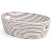 Cestino ovale in rattan bianco con manici cm 33x24x10