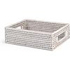 Cestino rettangolare in rattan bianco con manici cm 23x18x7