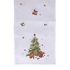 Runner natalizio in poliestere Xmas bianco decoro albero con regali cm 40x175