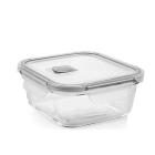 Contenitore in vetro quadrato con coperchio in plastica e valvola
