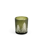 Porta tealight in vetro decoro abeti verde cm 9x10