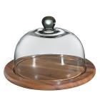 Campana formaggio con cupola in vetro e tagliere in legno di acacia