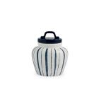 Barattolo in ceramica con coperchio decoro righe blu