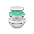 Set 3 contenitori per alimenti in vetro con coperchio