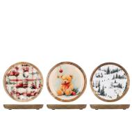 Piatto decorativo h&h rotondo in legno decorato diametro 20 cm