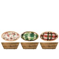 Centrotavola h&h ovale in legno decorato colori assortiti 27x16 cm