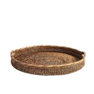 Vassoio tondo in rattan con manici