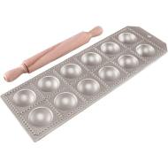 Stampo 12 ravioli tondi in alluminio con mattarello