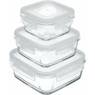 Set 3 contenitori per alimenti in vetro con coperchio