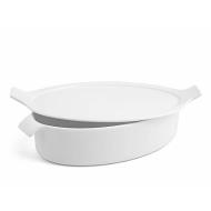 Pirofila ovale in porcellana bianca con coperchio