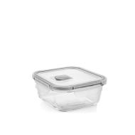 Contenitore in vetro quadrato con coperchio in plastica e valvola