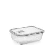 Contenitore in vetro rettangolare con coperchio in plastica e valvola