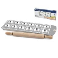 Set stampo in alluminio 12 ravioli tondi e mattarello in legno
