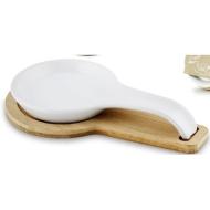 Poggiamestolo in porcellana con supporto in legno cm 22x12