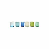 Set 6 bicchierini liquore nuance blu verde filo oro Diseguale