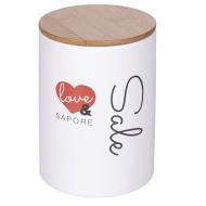 Barattolo sale in ceramica con tappo in bambù Love And (bianco)