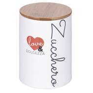 Barattolo zucchero in ceramica con tappo in bambù Love And (bianco)