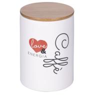 Barattolo caffè in ceramica con tappo in bambù Love And (bianco)