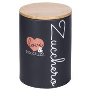 Barattolo zucchero in ceramica con tappo in bambù Love And (nero)