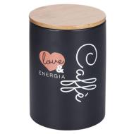 Barattolo caffè in ceramica con tappo in bambù Love And (nero)