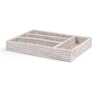 Contenitore porta posate 4 posti in rattan bianco cm 34x24x5