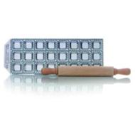Stampo 24 ravioli in alluminio lucidato con mattarello