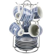 Set 6 tazzine da caffè con piattino e stand Trend blu