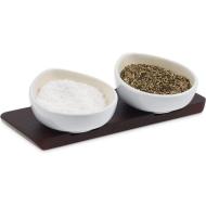 Set 2 ciotoline in ceramica per condimenti con supporto in legno Madeley