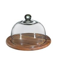Campana formaggio con cupola in vetro e tagliere in legno di acacia