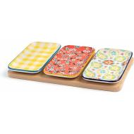 Set 3 piattini decorati in porcellana con vassoio Mix&Match cm 12x7