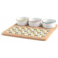Set 3 coppette decorate in porcellana con tagliere Mix&Match cm 9