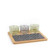 Tagliere in bambù con inserto in stoneware 3 bicchierini Umami