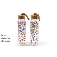 Borraccia in vetro borosilicato Fleurs con tappo in bambù 500 ml (fantasie assortite)