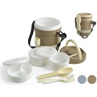 Porta vivande termico 2,4 litri con 3 ciotole e posate (colori assortiti)