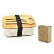 Lunchbox in acciaio inox con coperchio e posate in bambù