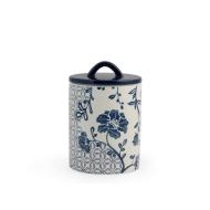 Barattolo in ceramica decoro fiori blu con coperchio con guarnizione in silicone lt 1,33