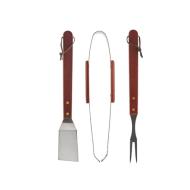 Set 3 utensili barbecue in acciaio inox e legno scuro