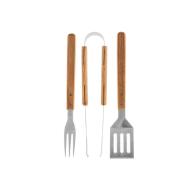 Set 3 utensili barbecue in acciaio inox e legno chiaro