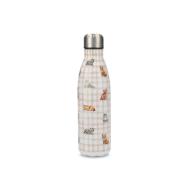 Bottiglia termica h&h in acciaio inox, con tappo a vite e decoro dedicato ai gatti su fondo a quadretti rosa 0,5 Lt