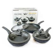 Set 3 padelle in alluminio antiaderente con coperchi in vetro e silicone Gran Pierre cm 20-24-28