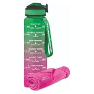 Borraccia Motivazionale Rosa Verde 1 lt + Asciugamano Palestra (75x35)