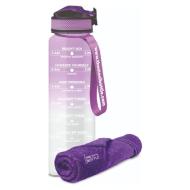 Borraccia Motivazionale Bianco Viola 1 lt + Asciugamano Palestra (75x35)