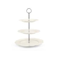 Alzata in new bone china a 3 piani con manico cromato