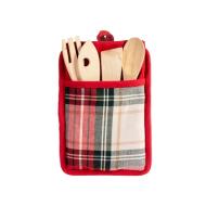 Porta mestoli in cotone e poliestere Kilt con 4 utensili in legno e strofinaccio