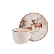 Set 4 tazzine da caffè con piattino in stoneware Magical Deer