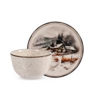 Set 2 tazze da tè con piattino in stoneware Silent Snow