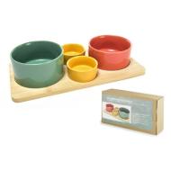 Set 4 ciotole antipastiere Color con vassoio in bambù cm 32x16x7