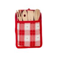 Porta mestoli in cotone e poliestere Woodland con 4 utensili in legno e strofinaccio