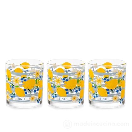 Set 3 bicchieri in vetro decorato Zest cl 25